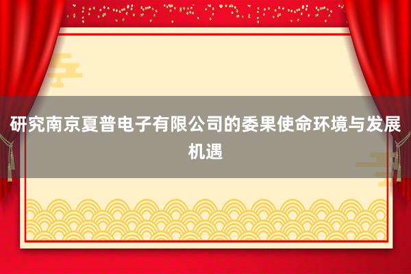 研究南京夏普电子有限公司的委果使命环境与发展机遇